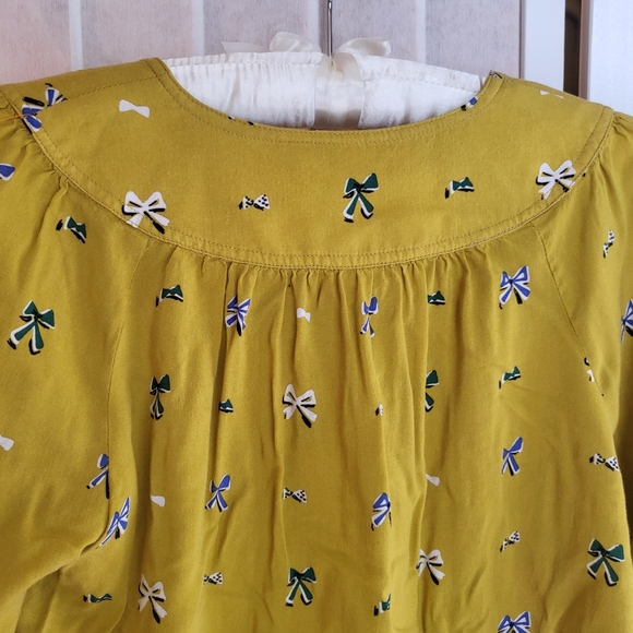 ANTHROPOLOGIE Top Bow Print Yellow Blouse Sz 00P - Picture 9 of 9